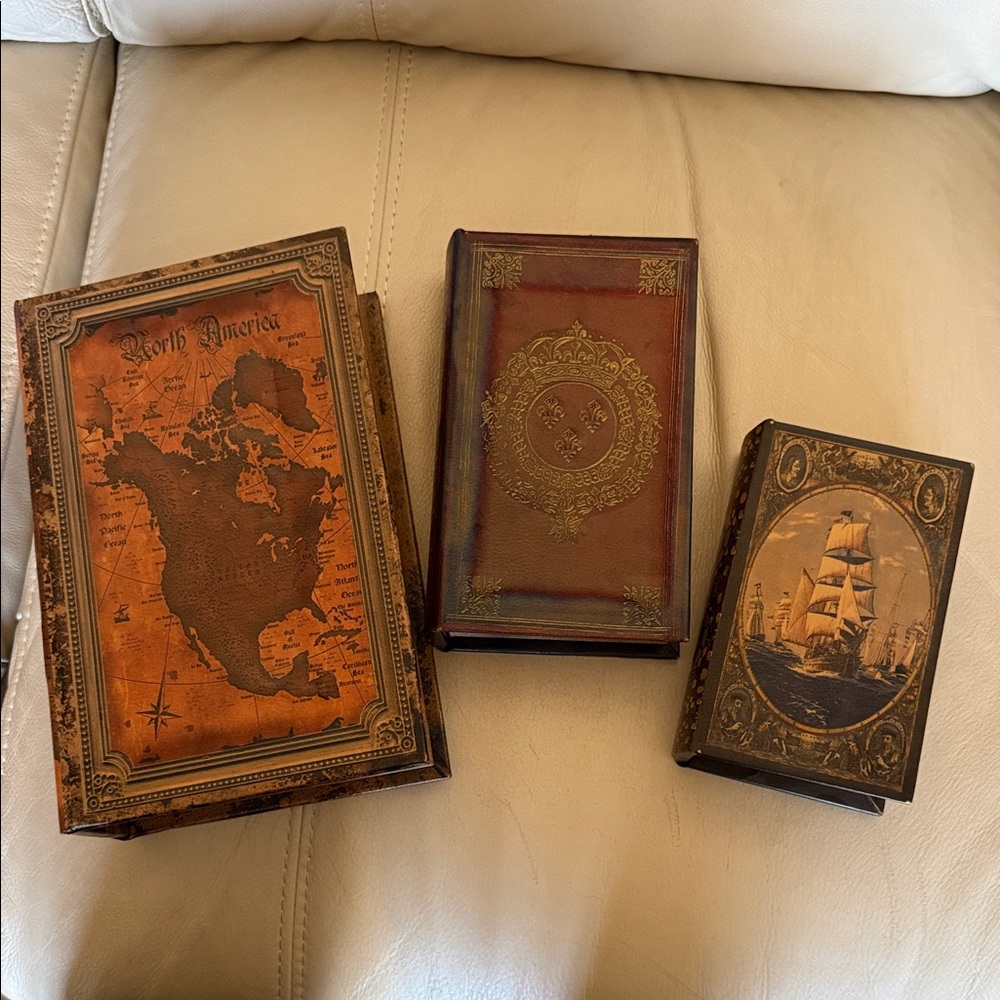 3 Vintage Style Decorative Book Boxes each with magnetic closure